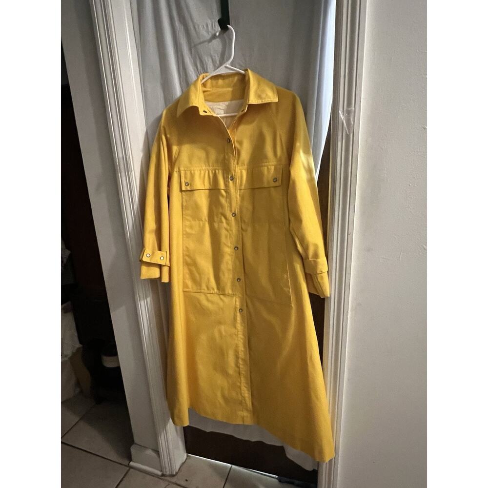 Bonnie Cashin Vintage 1970’s Daffodil Yellow Canvas Raincoat Snapfront Sz M/L - Picture 3 of 11